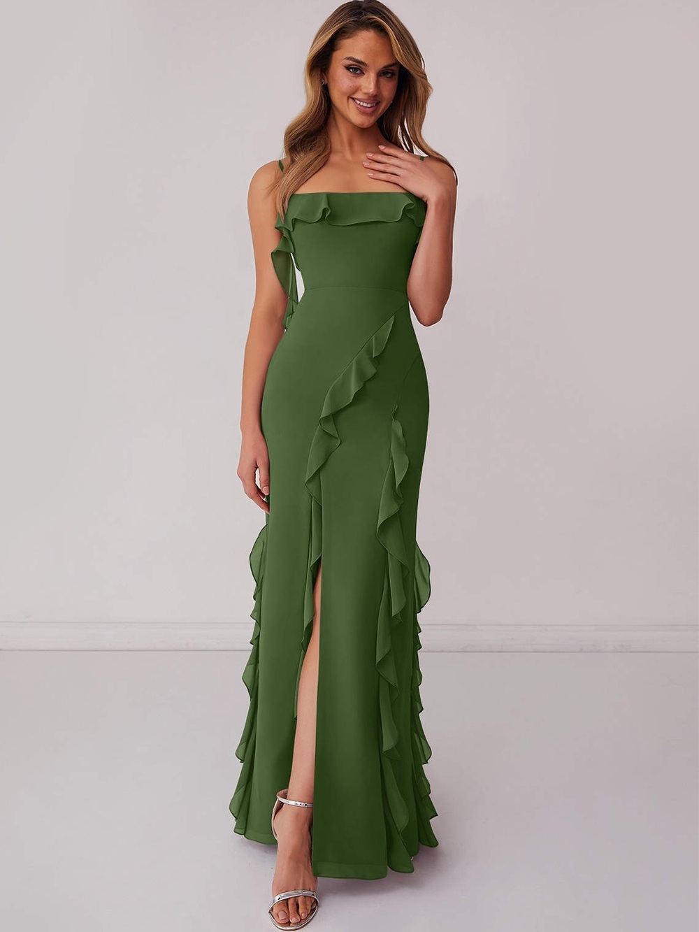 Azazie x Barbie Olive Green ChiffonMaxi Dress - Size 12
